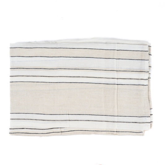 The Provence Tablecloth — Natural Black White 150×250, lifestyle corner drape detail