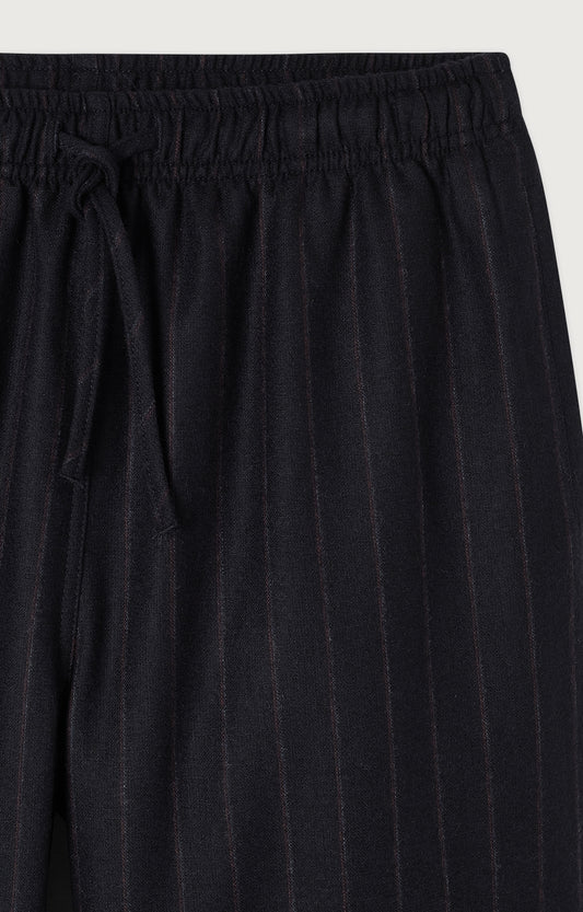 Women's Trousers Dirow Navy Stripes American Vintage – Detailansicht Bund und Nadelstreifen-Textur