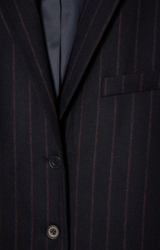 Women's Blazer Dirow Navy Stripes American Vintage – Detailansicht Revers-Kragen und Nadelstreifen