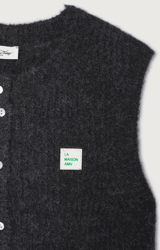 Women's Cardigan East Mélange Charcoal American Vintage – Detailansicht La Maison AMV Patch