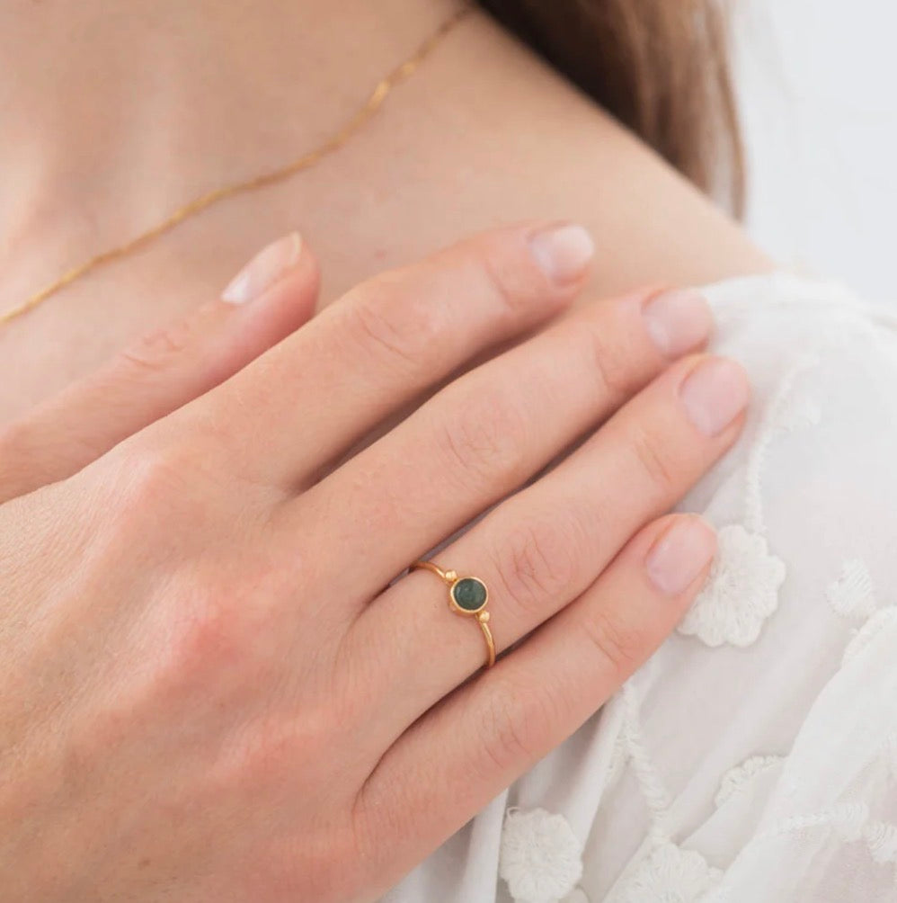 Faithful Aventurine Gold Plated Ring – Model wearing ring