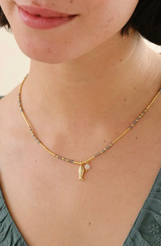 Honored Moonstone Necklace Gold Colored – Model wearing necklace