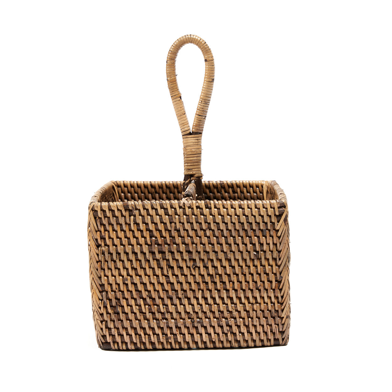 The Rattan Cutlery Caddy N°2 — Natural Brown, front view white background