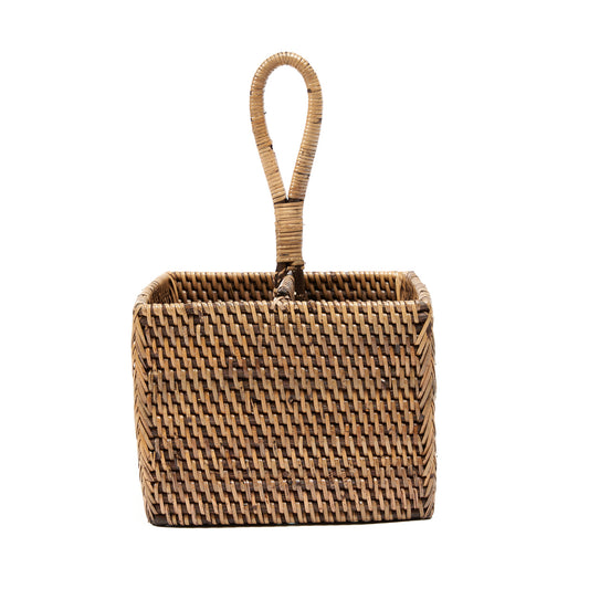 The Rattan Cutlery Caddy N°2 — Natural Brown, front view white background