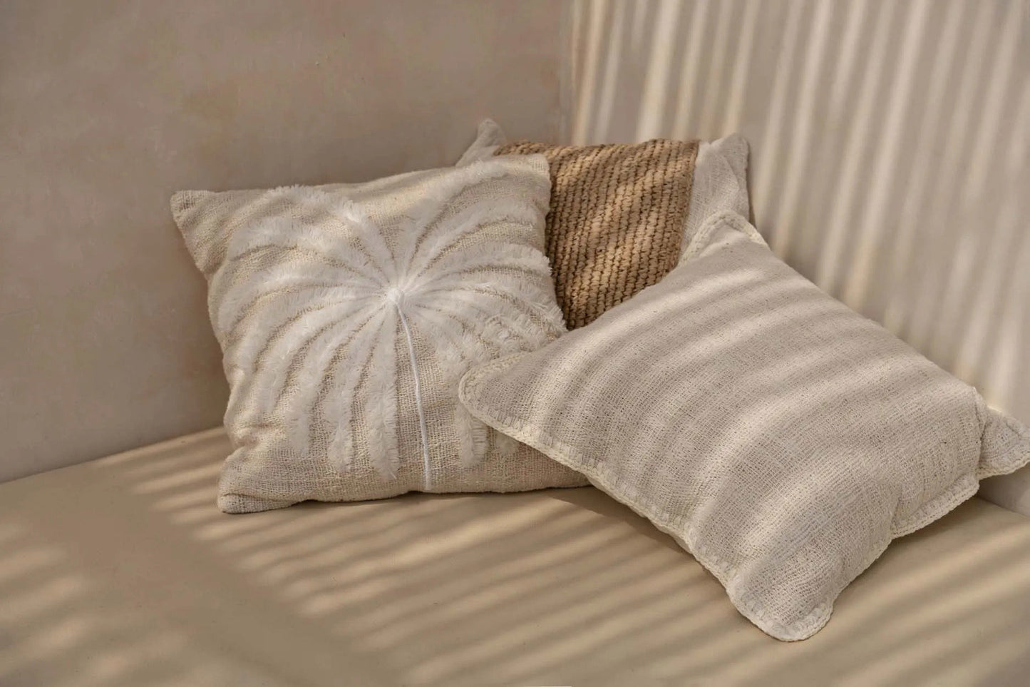 The Isla Palm Cushion Cover — side profile showing cushion depth and zip closure