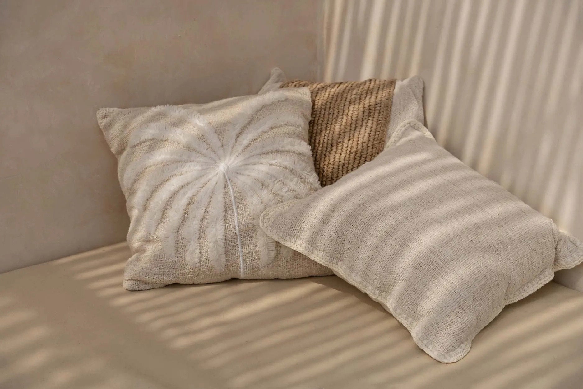 The Isla Palm Cushion Cover — side profile showing cushion depth and zip closure