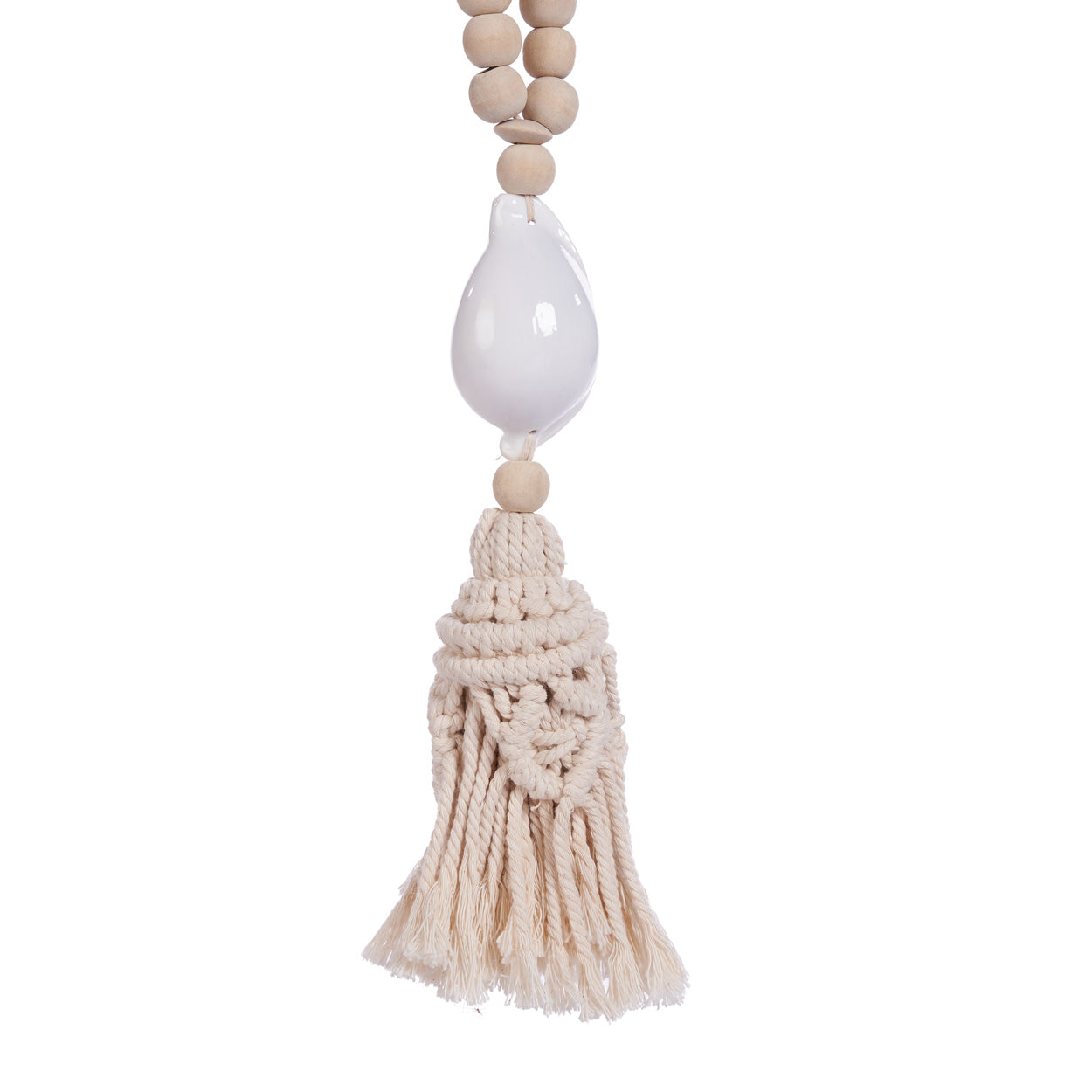 The Ocean Whisper Necklace — close-up of wooden beads, natural tone