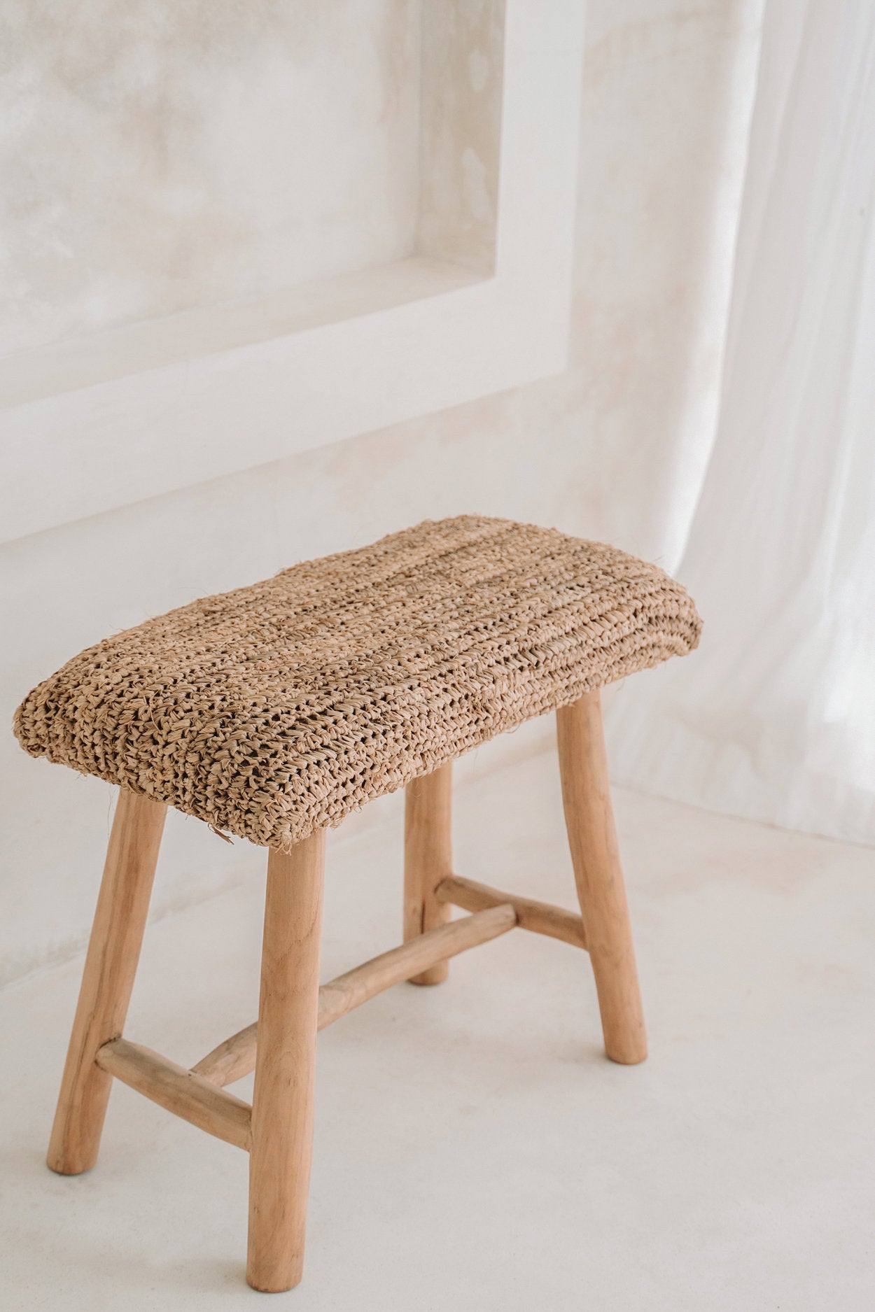 The Raffia Bench — Natural, lifestyle white interior