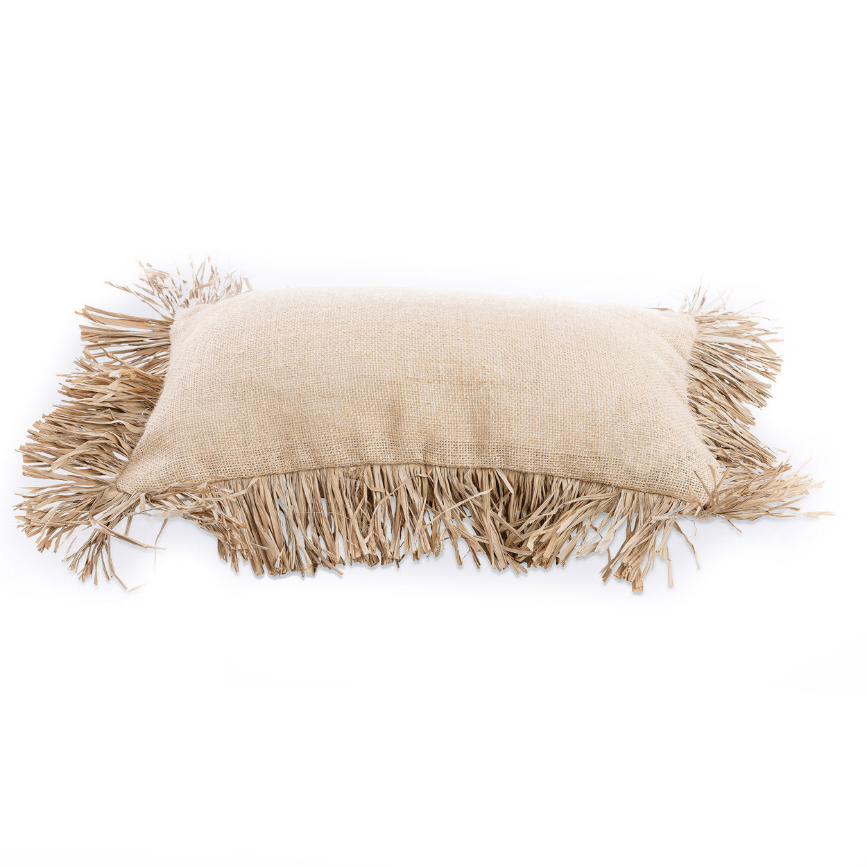 Top-down view of the Jute Bonita Cushion Cover on white background