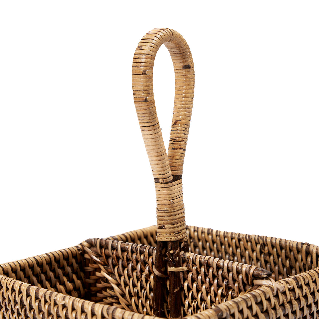 The Rattan Cutlery Caddy N°2 — Natural Brown, close-up of loop handle detail