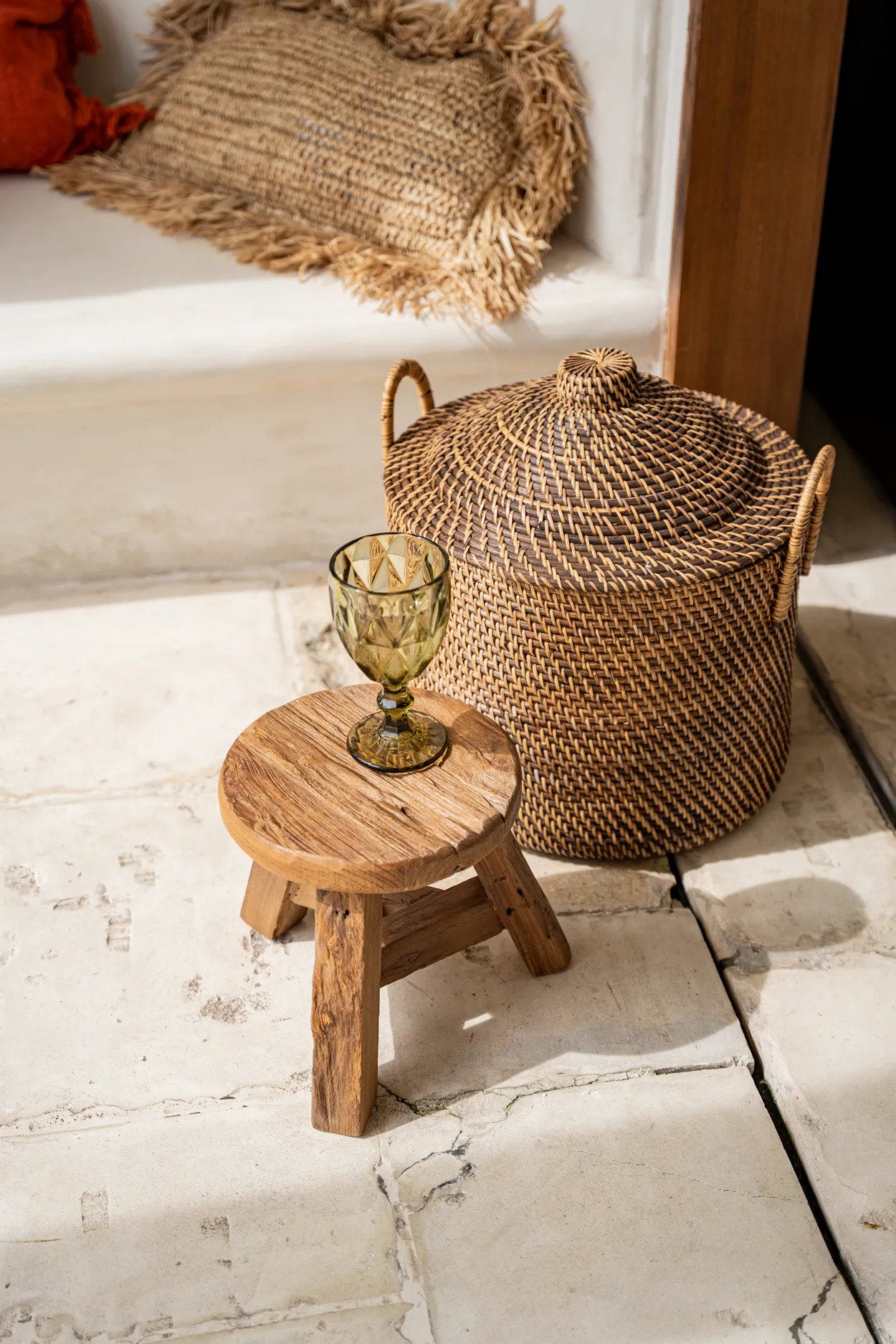 Full room shot of the Colonial Handles Basket in a Mediterranean lounge setting