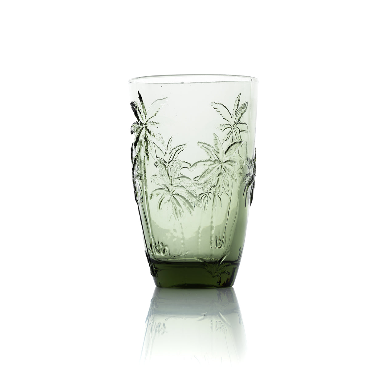 The Palm Breeze Highball Glass — Green, pair with tumbler angled view white background