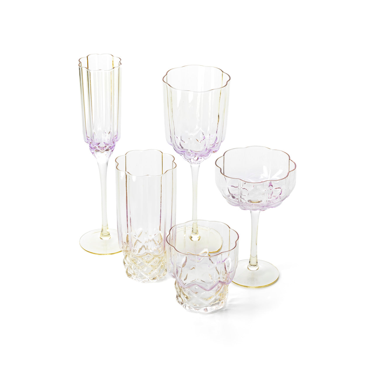 The Pink Blush Cocktail Coupe — Pink, group shot three glasses white background