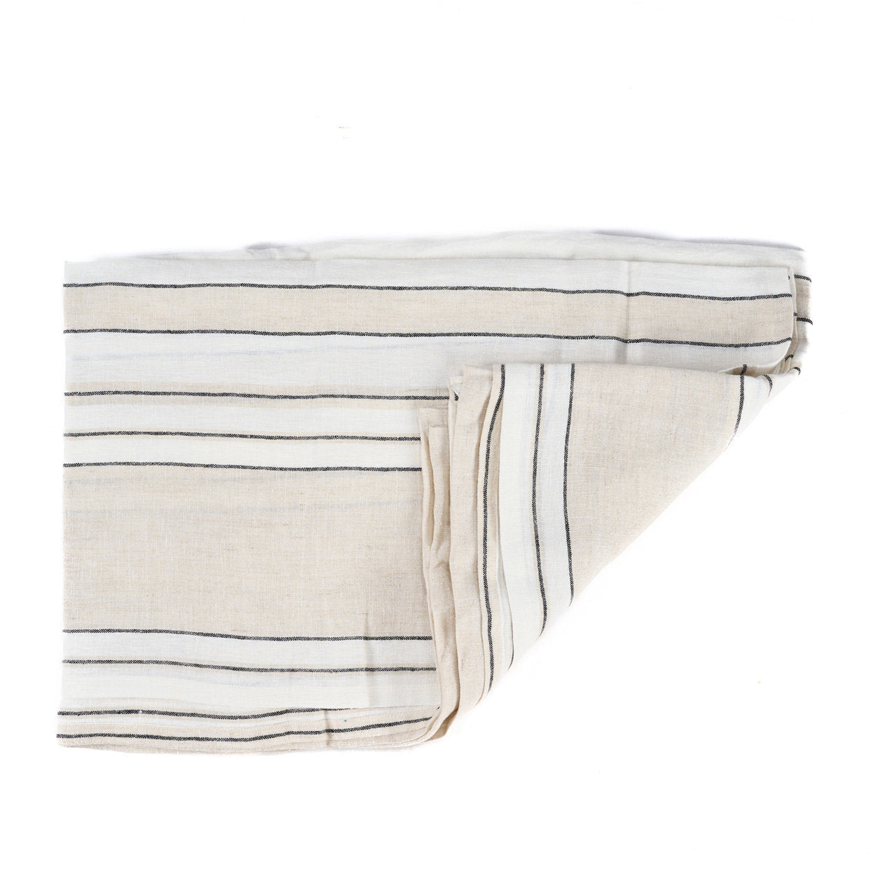 The Provence Tablecloth — Natural Black White 150×250, close-up of pinstripe weave