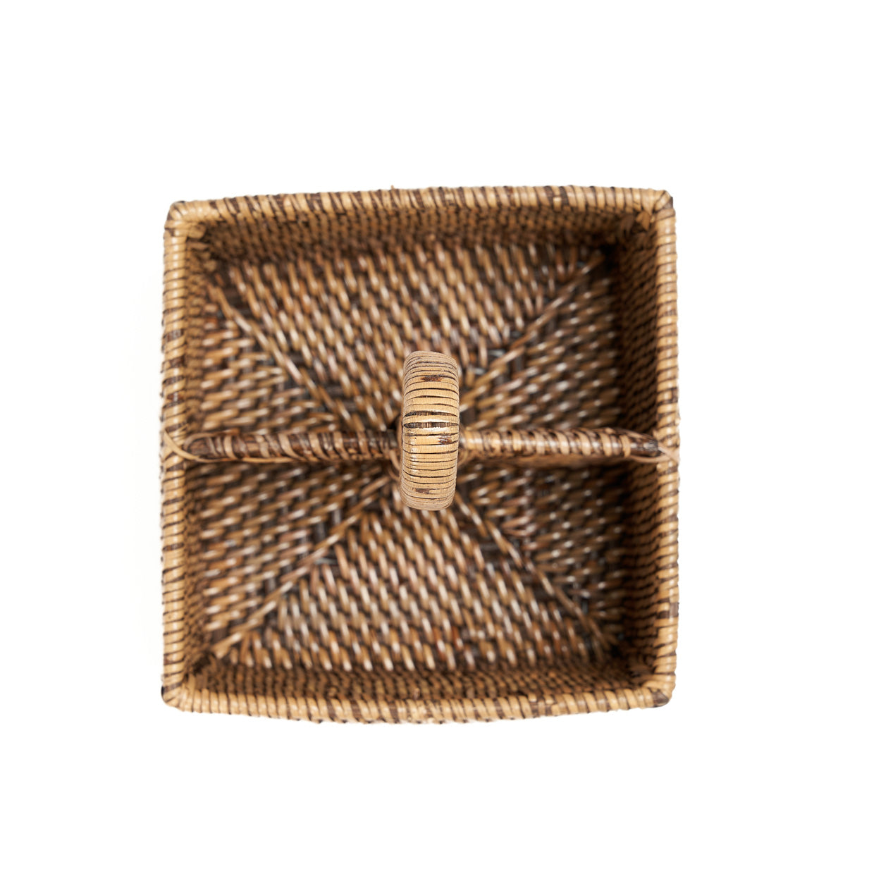 The Rattan Cutlery Caddy N°2 — Natural Brown, overhead view showing two compartments