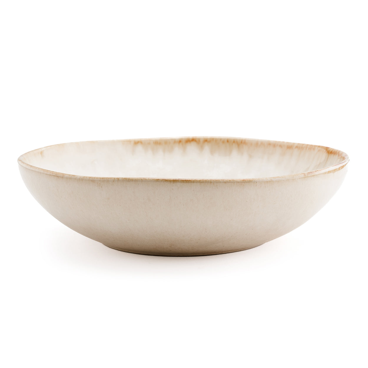 The Cascais Pasta Plate angled view showing the deep-well silhouette and soft creamy glaze