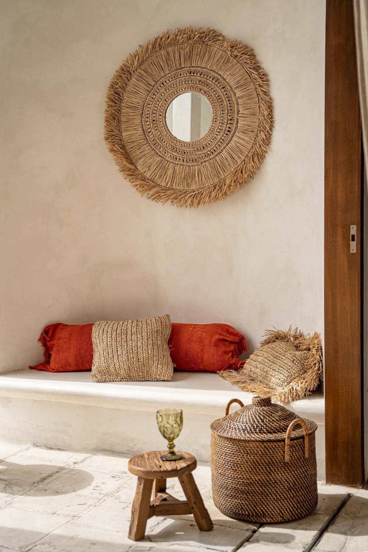 Top-down view of the Colonial Handles Basket showing the open interior and rattan weave