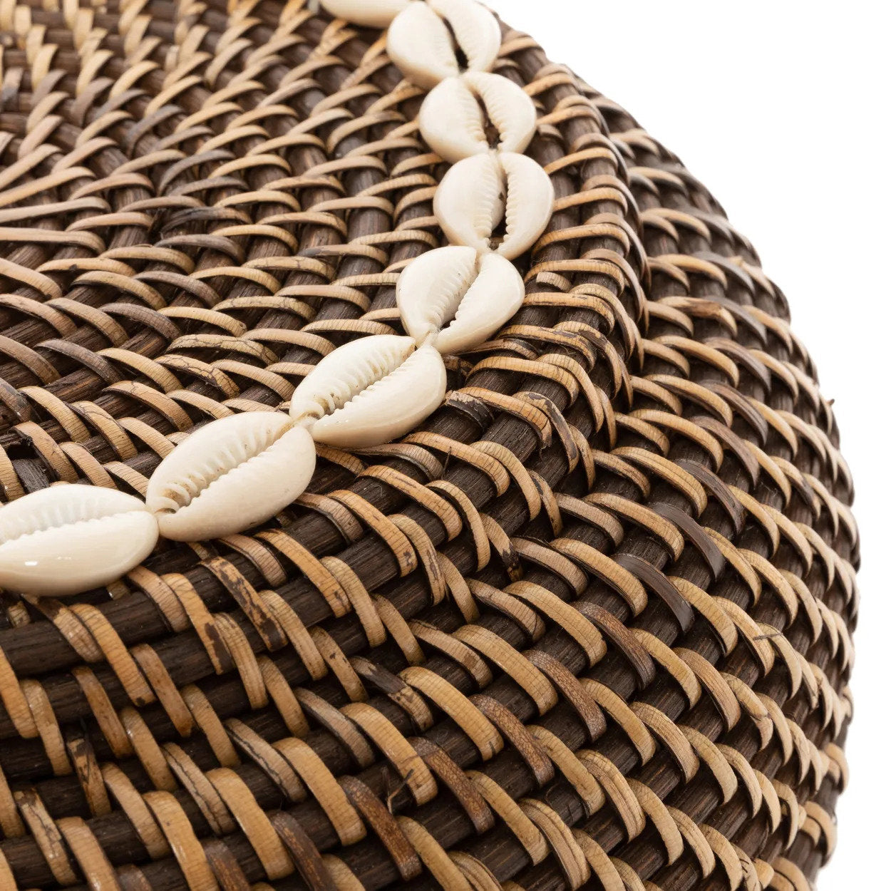 Three Colonial Peek-a-Boo Baskets in different sizes styled in a sunlit Mediterranean entryway
