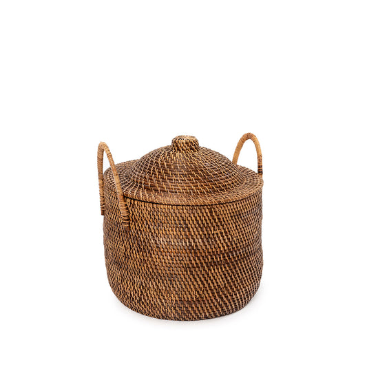 Detail shot of the Colonial Handles Basket showing the tight rattan weave pattern