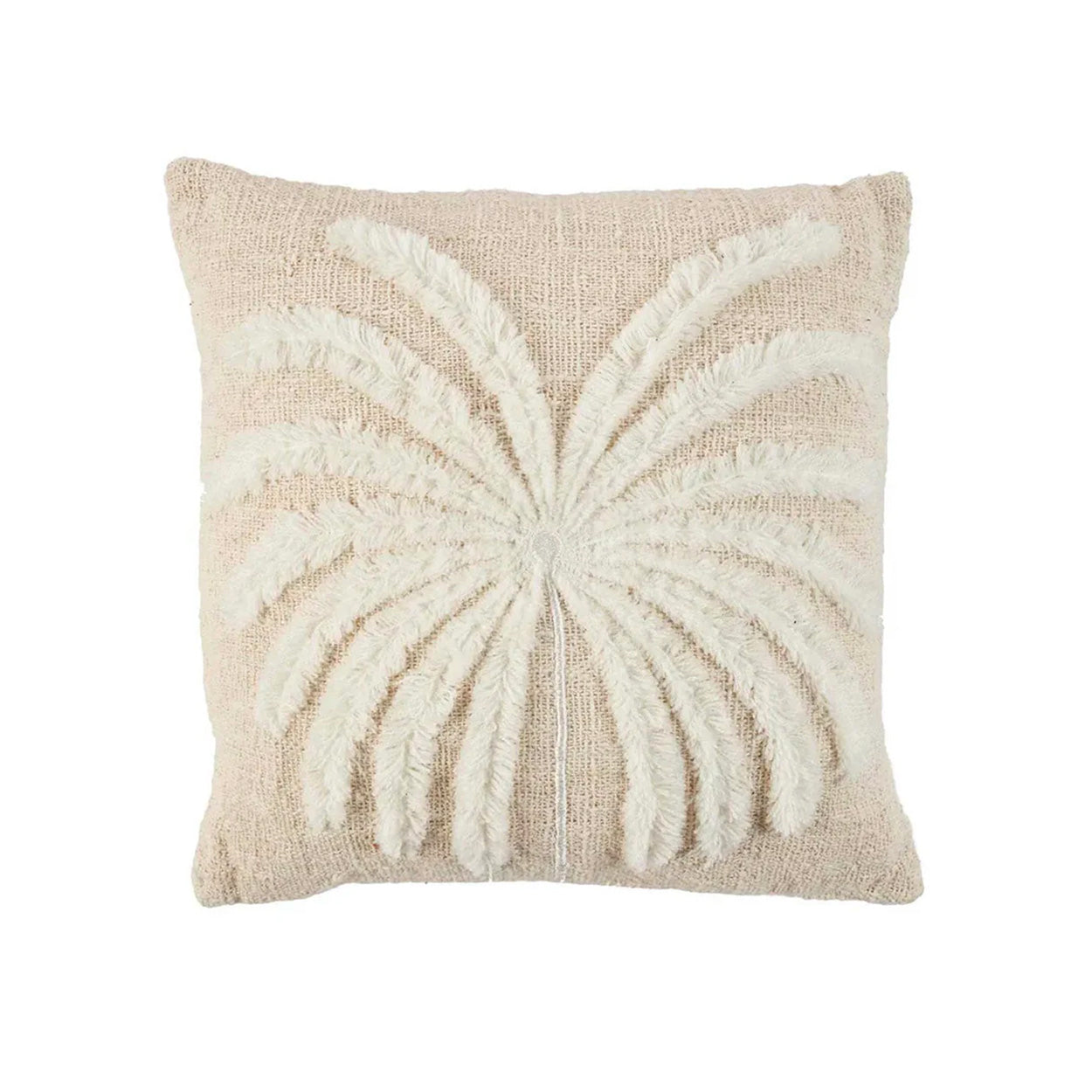 The Isla Palm Cushion Cover — detail of zip closure and open-weave cotton-raffia backing