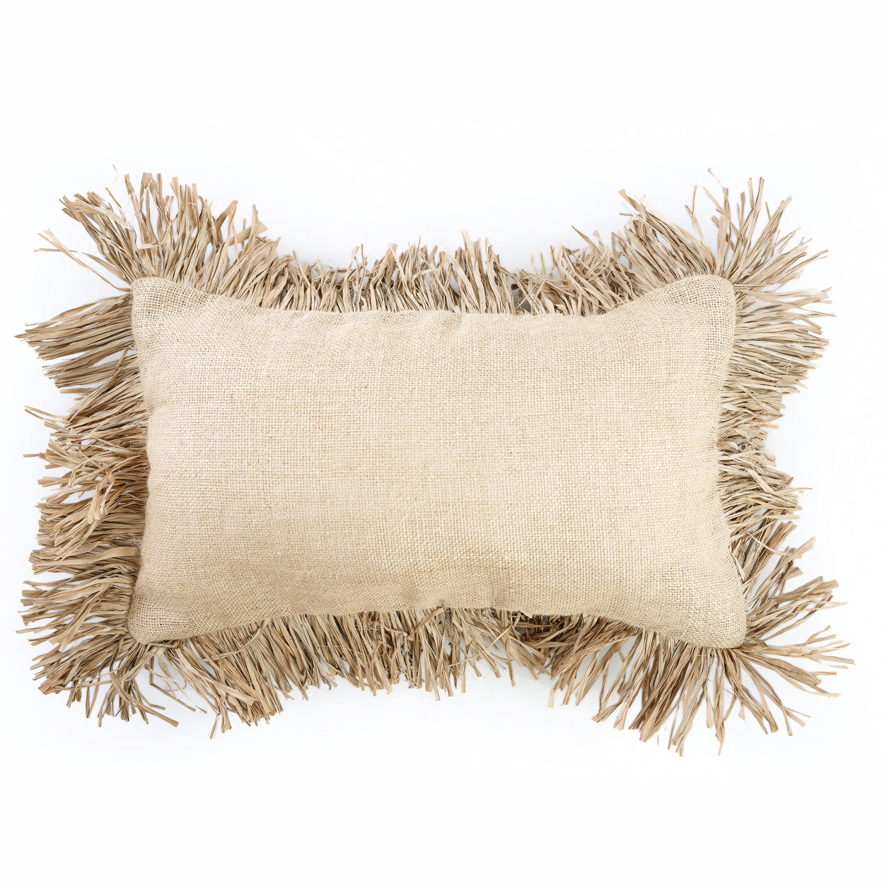 Stack of Jute Bonita Cushion Covers in natural showing size and texture