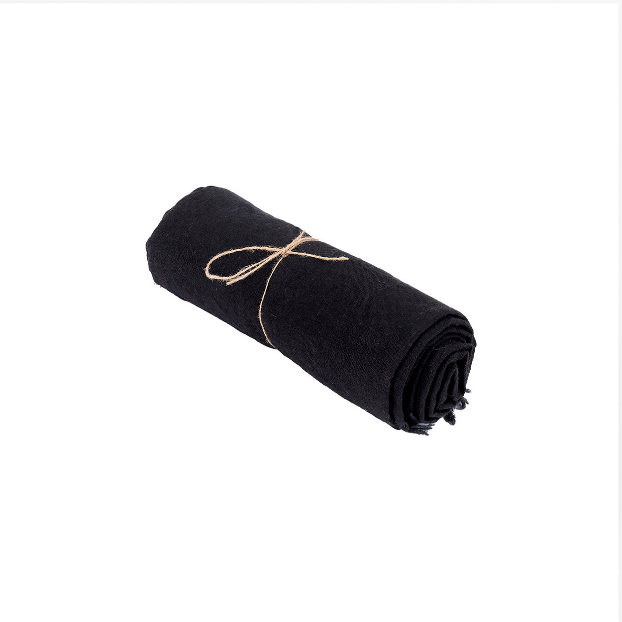 The Linen Tablecloth — Black 150×200, lifestyle poolside angled view with wine