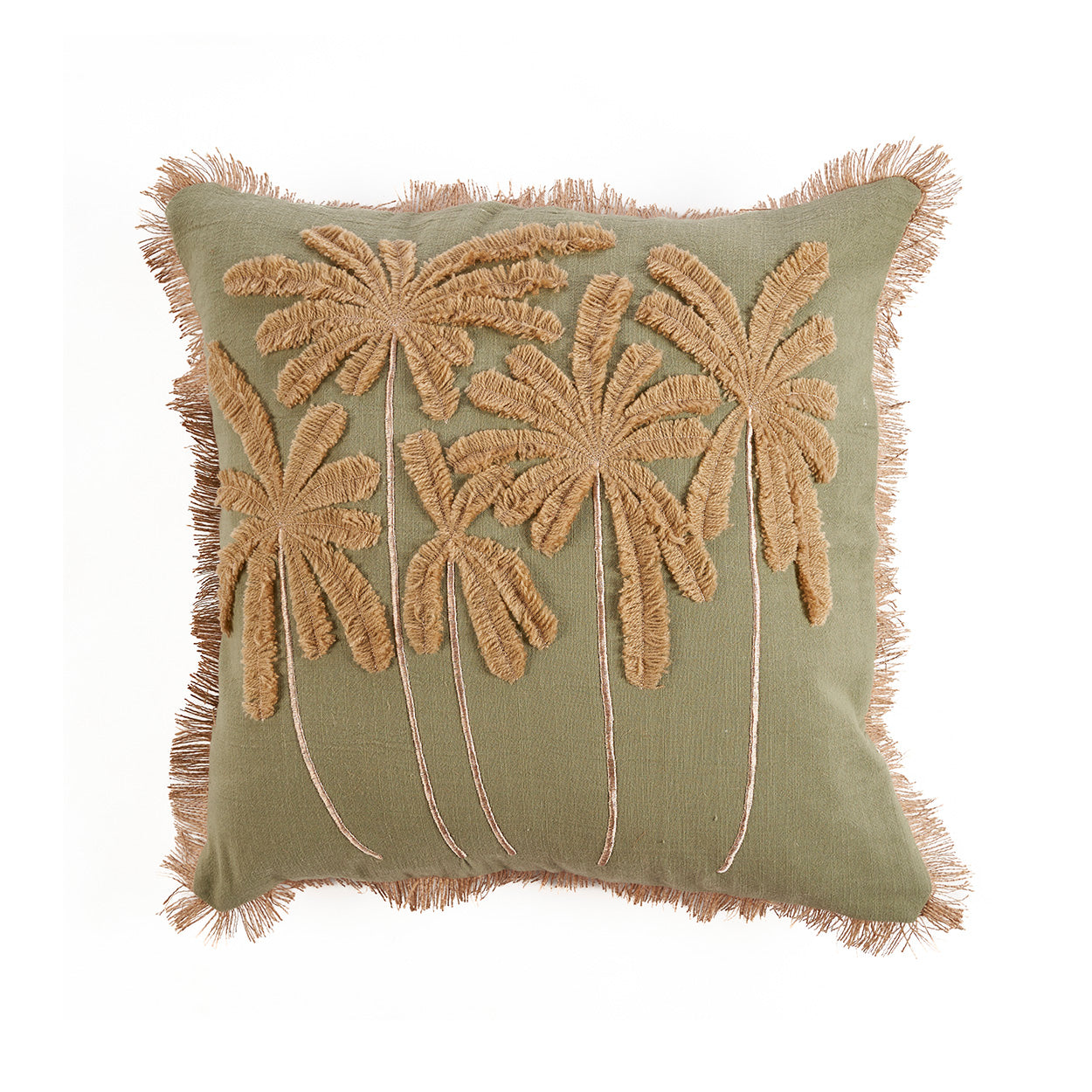 The Tropical Breeze Cushion Cover — side profile showing cushion depth and fringe border