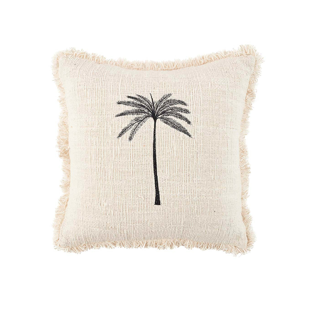 The Gili Palm Cushion Cover — corner detail showing fringe and open weave texture
