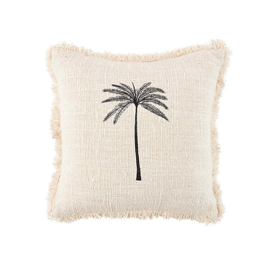 The Gili Palm Cushion Cover — corner detail showing fringe and open weave texture