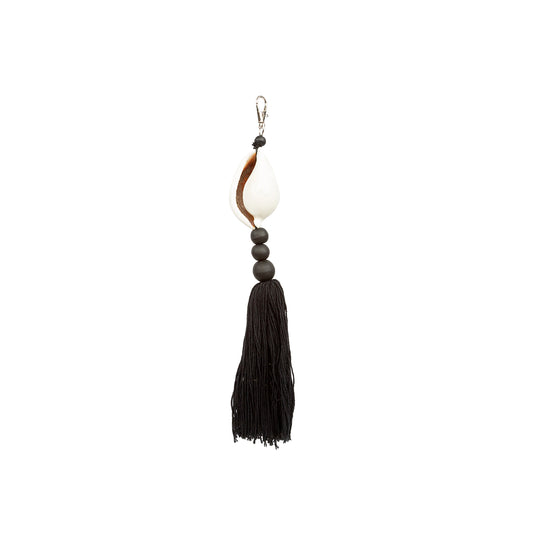 The Togian Keychain — Black White, close-up of tassel detail