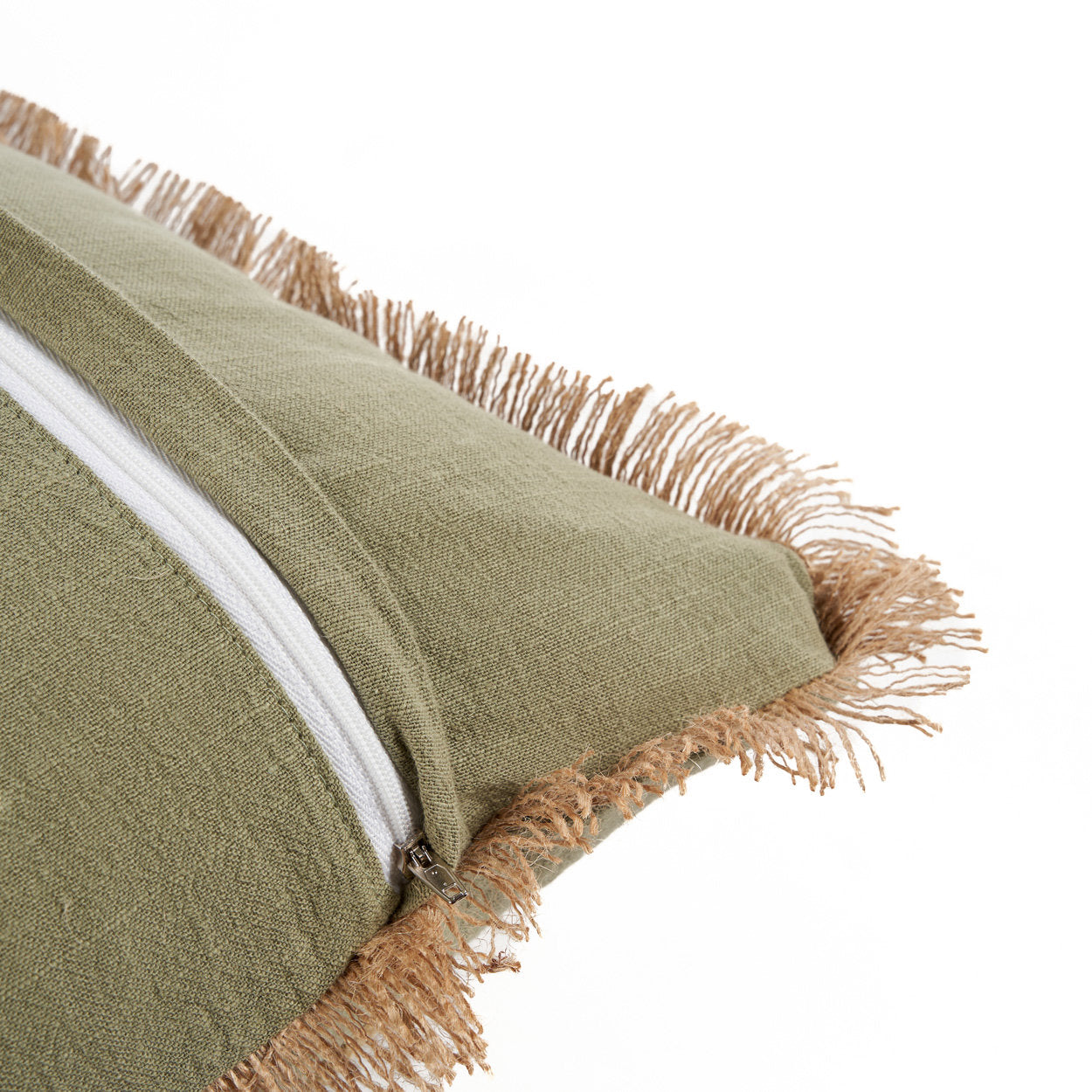 The Tropical Breeze Cushion Cover — close-up of fringe border corner detail