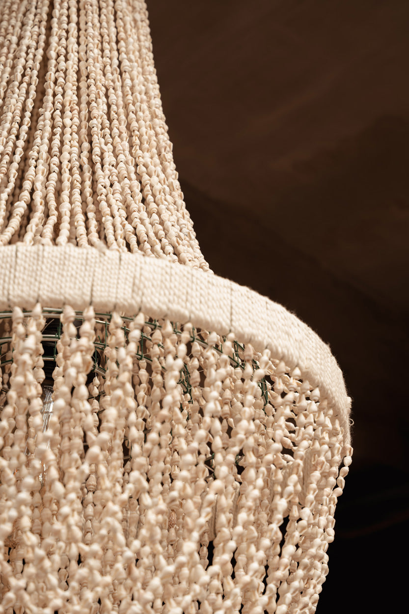 The Ocean Tower Shell Chandelier – full view natural