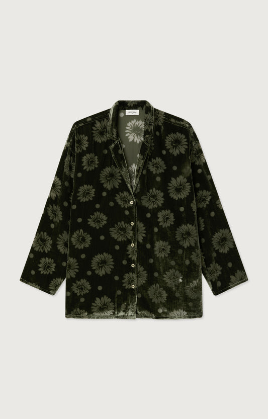 Women's Shirt Antaz American Vintage – Blumendruck Dunkelgrün/Schwarz, Frontansicht