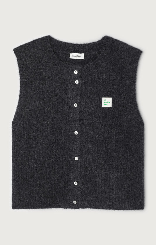 Women's Cardigan East Mélange Charcoal American Vintage – Anthrazit, Frontansicht