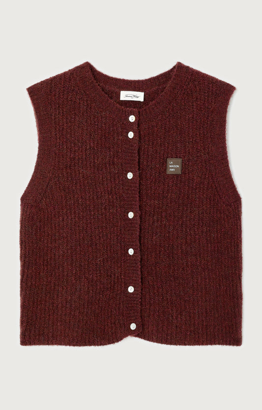 Women's Cardigan East Mélange Acerola American Vintage – Bordeaux, Frontansicht