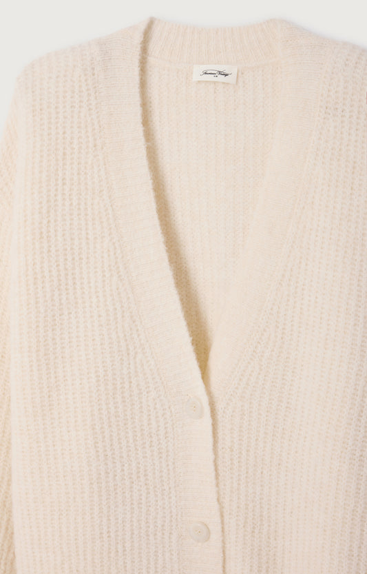 Women's Cardigan East American Vintage – Detailansicht V-Ausschnitt und Strick