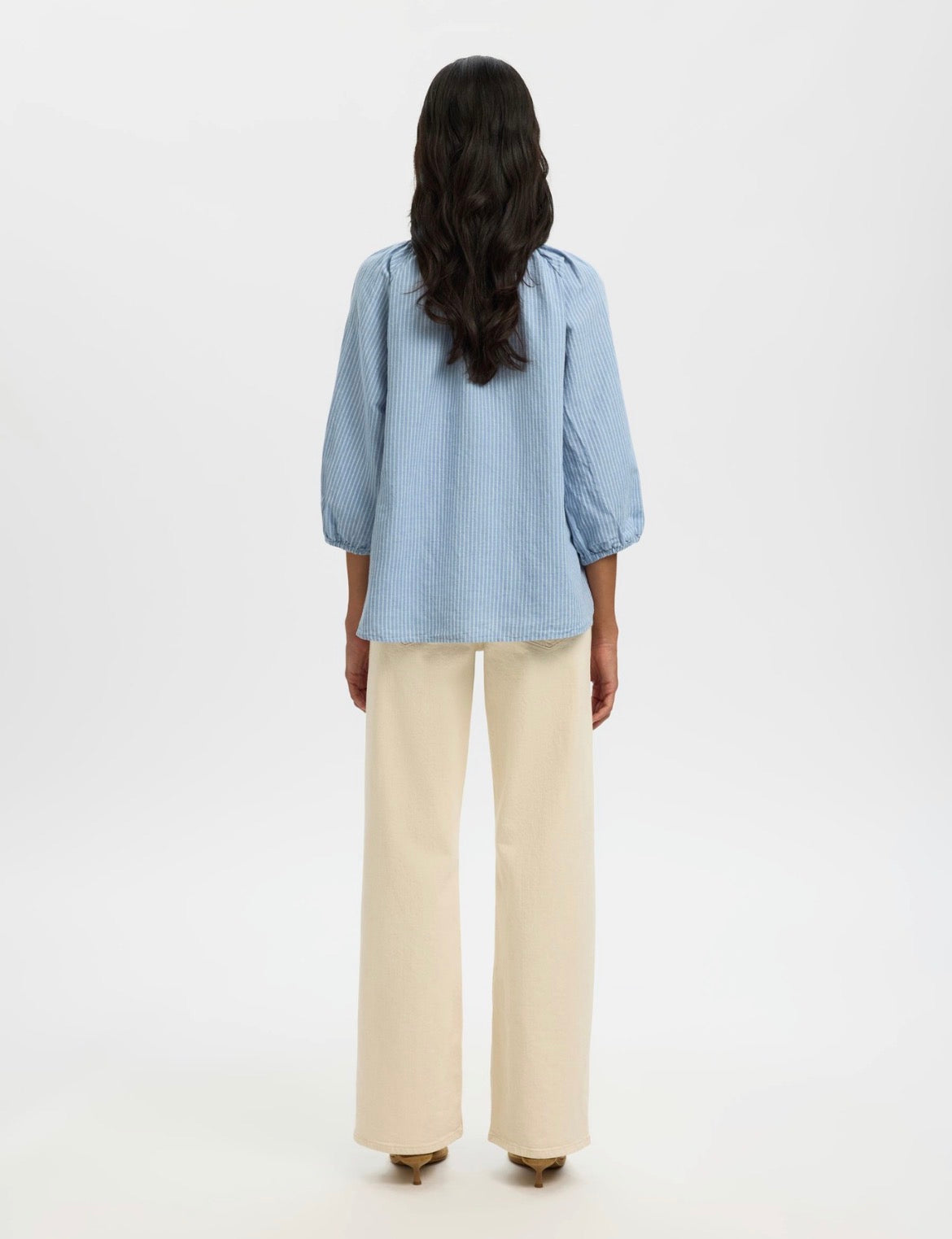 SWCLEO-ALBERTA LEINEN BLEND SHIRT Dusty Blue BRIGHT WHITE