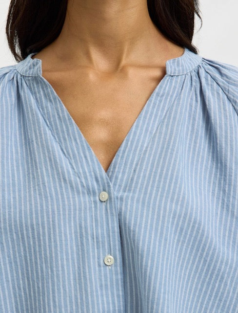 SWCLEO-ALBERTA LEINEN BLEND SHIRT Dusty Blue BRIGHT WHITE