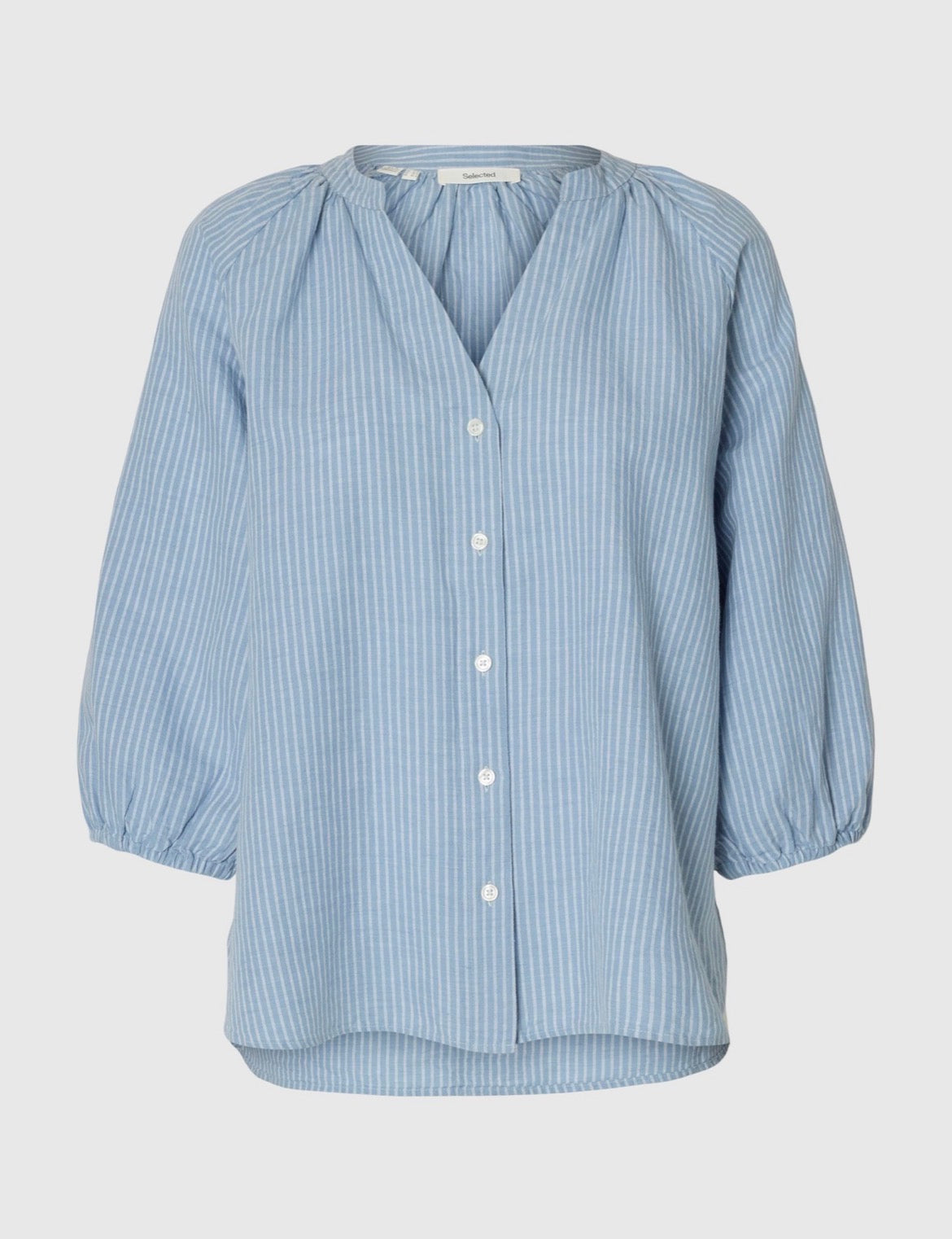 SWCLEO-ALBERTA LEINEN BLEND SHIRT Dusty Blue BRIGHT WHITE