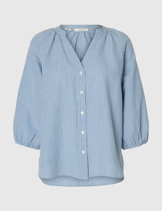 SWCLEO-ALBERTA LEINEN BLEND SHIRT Dusty Blue BRIGHT WHITE