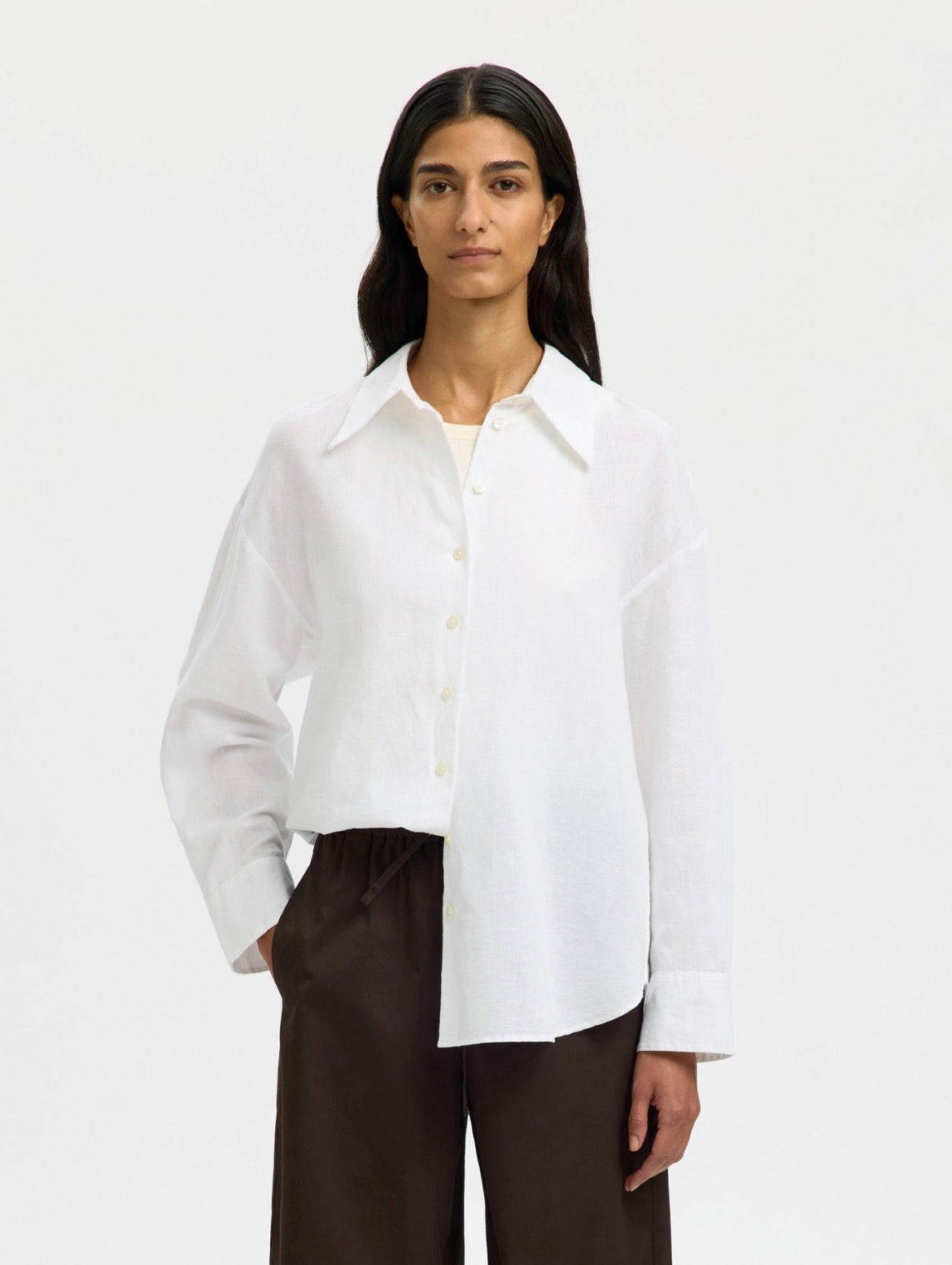 SLWCLEO OVERSIZE LINEN BLEND SHIRT NOOS Bright White