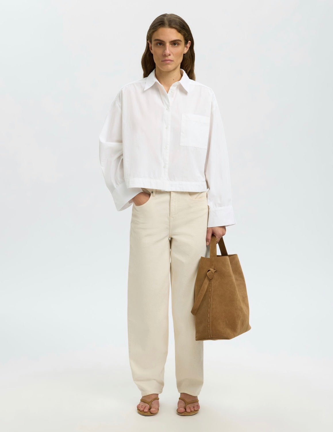SLWASTHA LS CROPPED BOXY SHIRT NOOS Bright White
