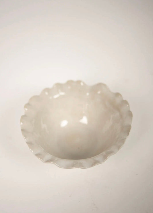 Valerie Bowl White — top view showing wavy edge detail on white background