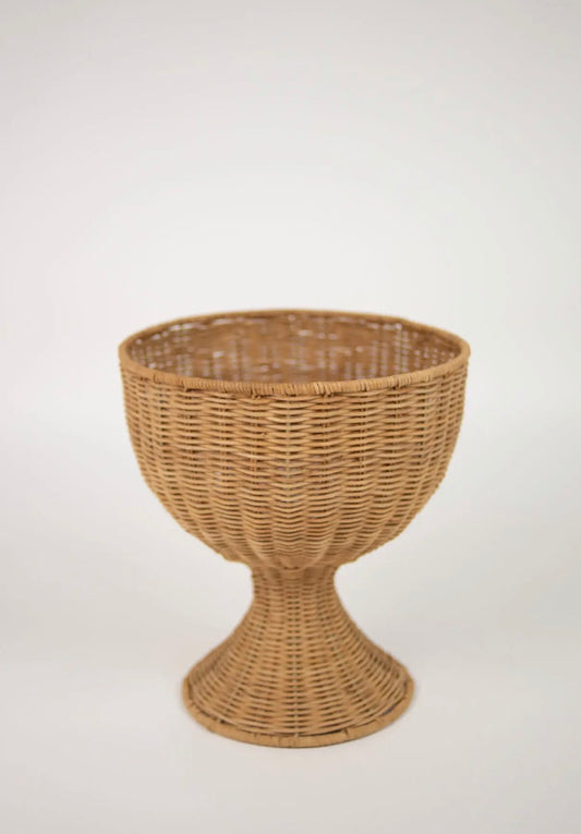Beth Decoration Bowl — hand-woven rattan urn on pedestal base, front view on white background