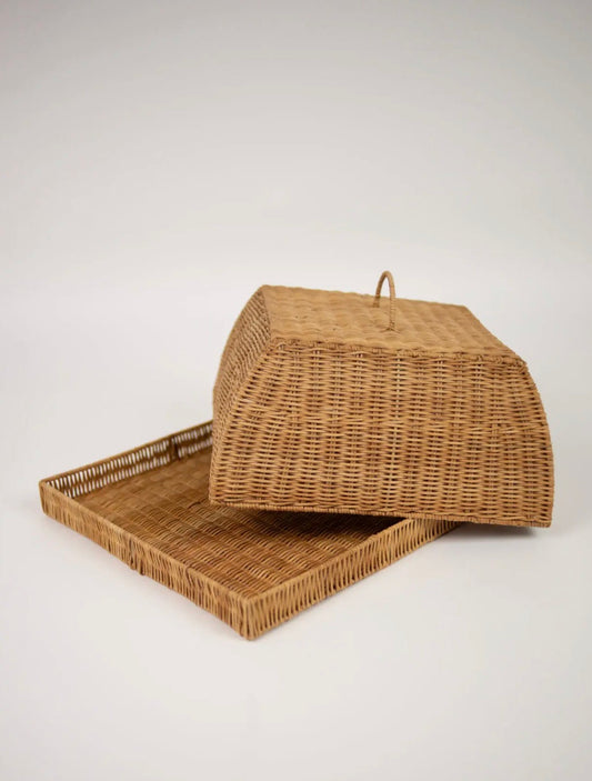 Taylor Tray with Cover — tray and dome separated, showing square flat tray and domed lid with loop handle on white background