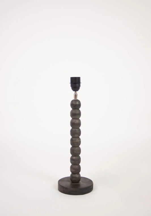 Pete Table Lamp — dark grey bobbin-turned wooden lamp base with E27 fitting, front view on white background