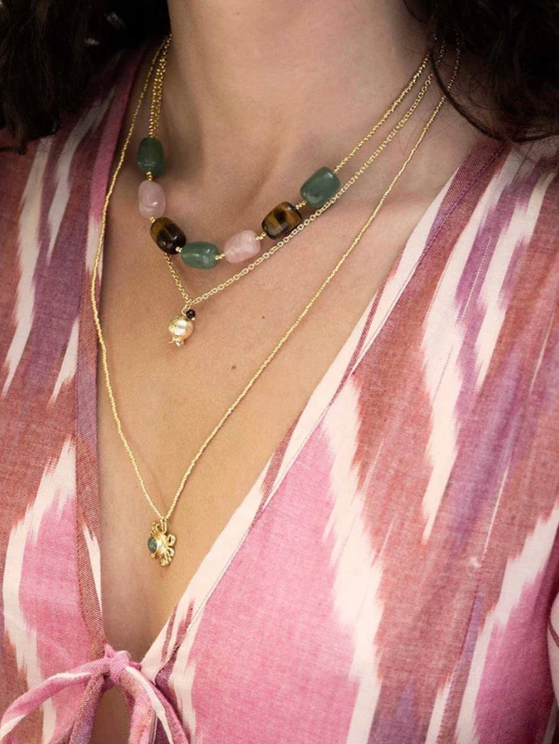 Noble Crab Aventurine Necklace – Model wearing layered necklaces