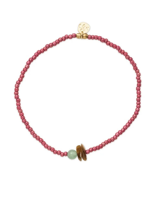 Siren Tiger Eye Bracelet – Pink beaded bracelet with tiger eye chips on white background