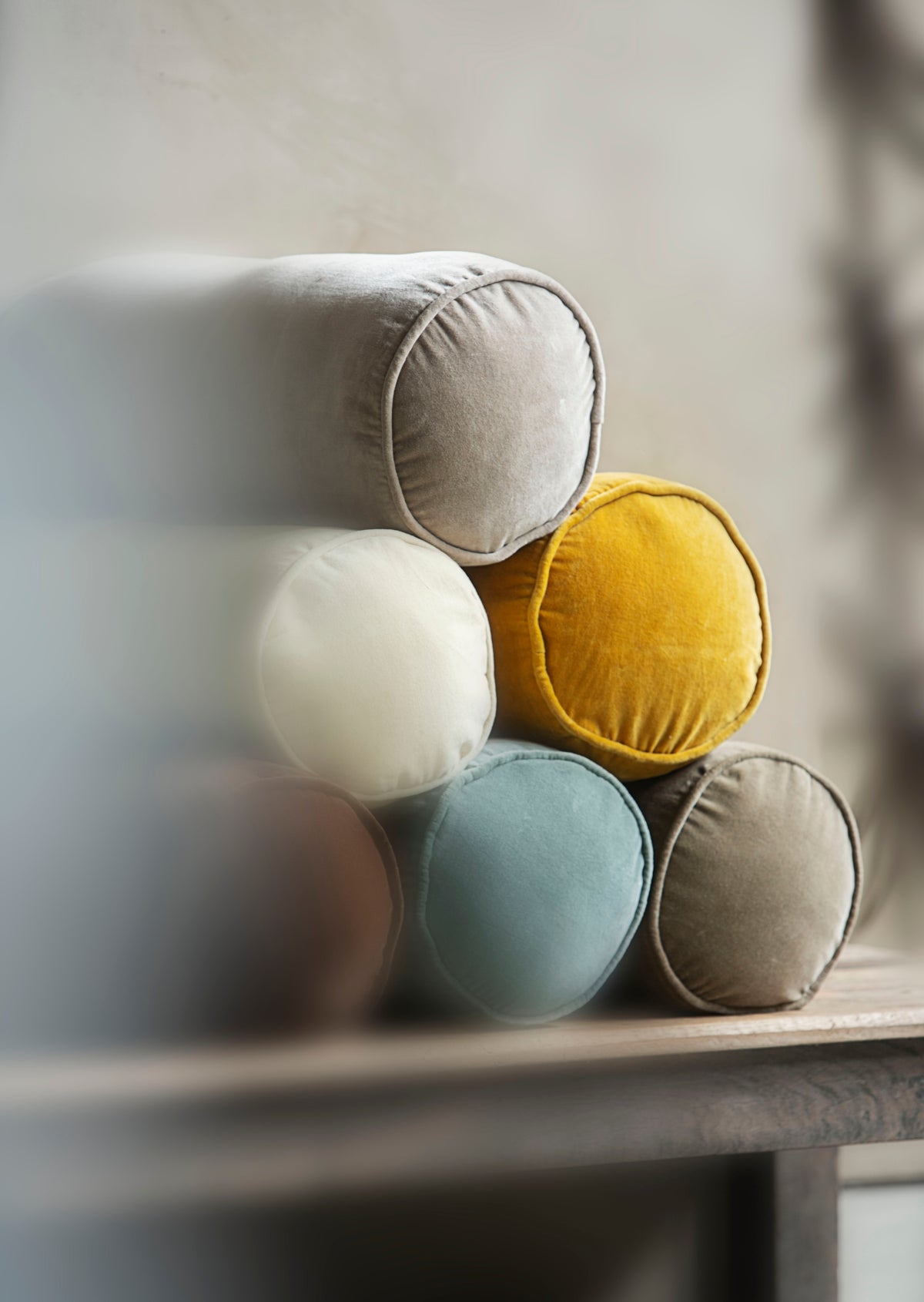 Madam Stoltz VELVET BOLSTER CUSHION – Aqua